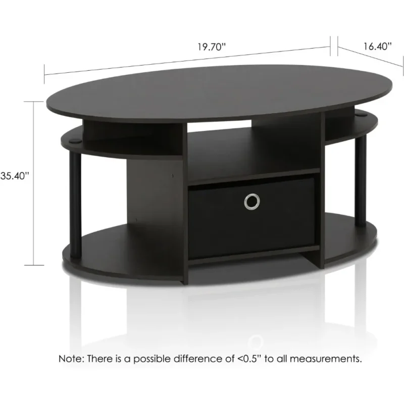 Oval Walnut Mid-Century Modern Coffee Table with Storage Bin - Image 3