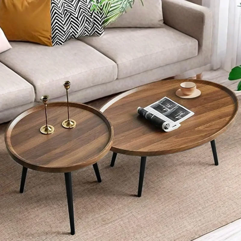 Oval Walnut Wood Mid-Century Modern Coffee Table with Nesting Side Table - Image 6