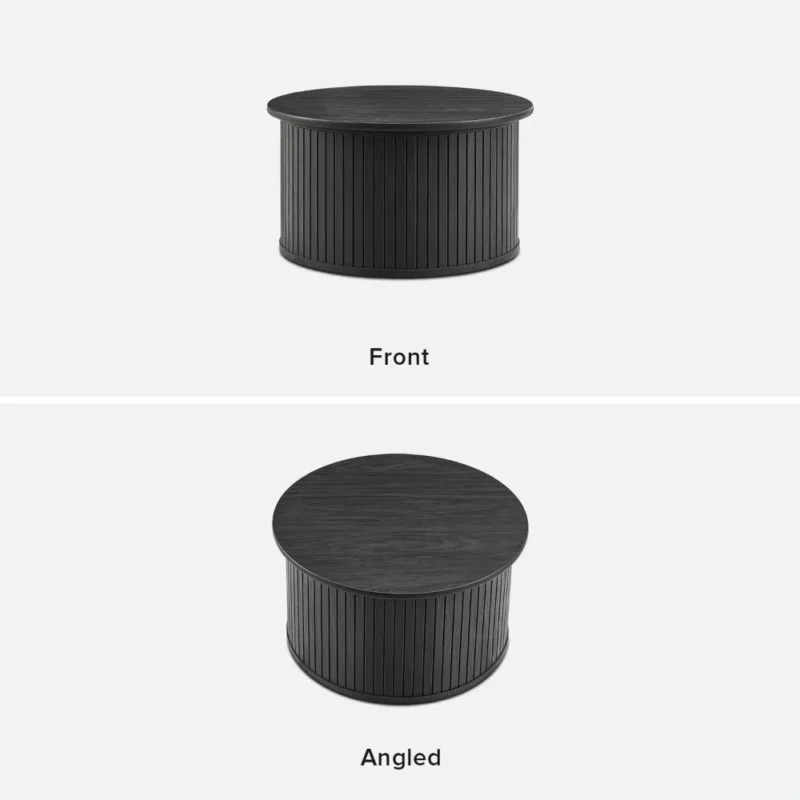 Round Black Wood Mid-Century Modern Storage Coffee Table with Tambour Door - Image 6