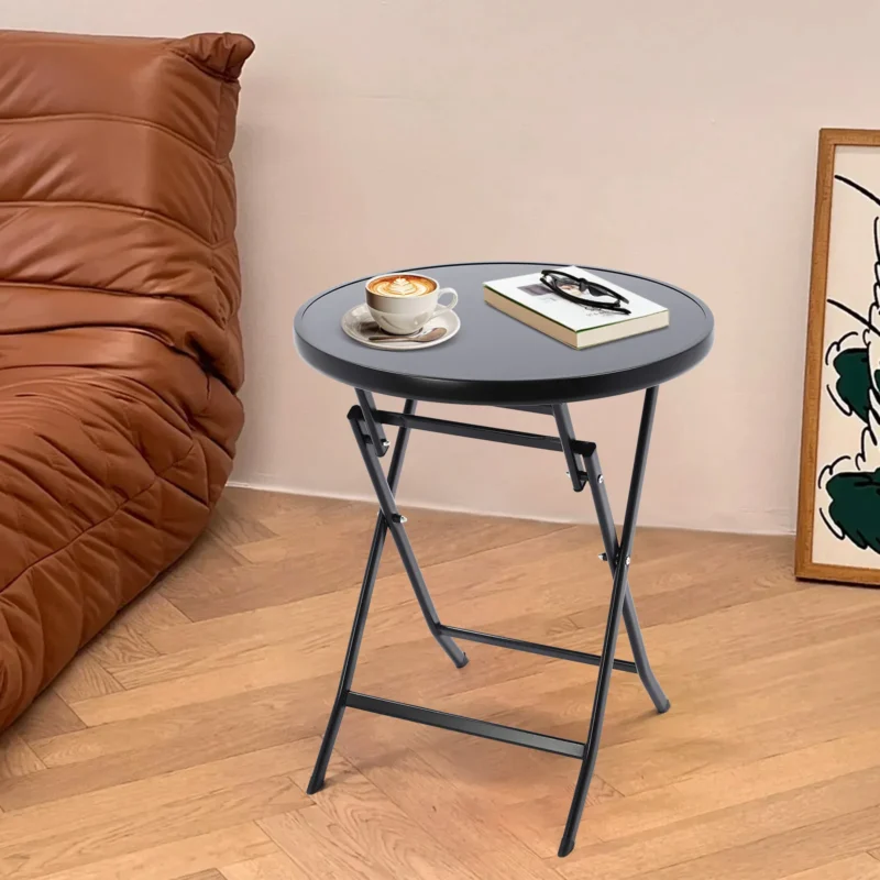 Round Metal Folding Coffee Table with 265 lbs Capacity - Indoor Outdoor Modern Side Table - Image 2