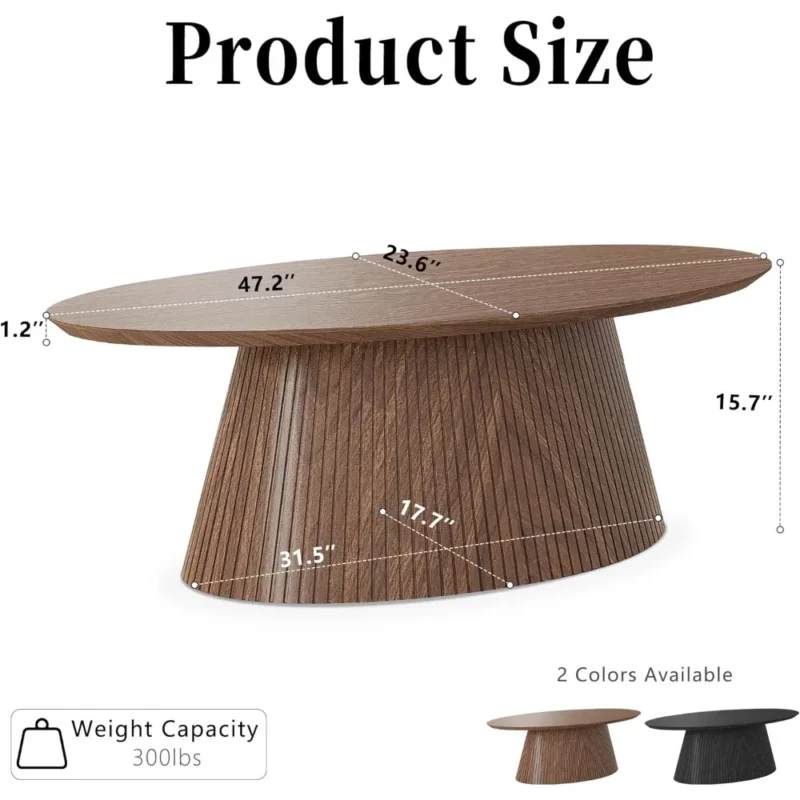 Oval Walnut Fluted Mid-Century Modern Coffee Table with Wood Grain Veneer - Image 2