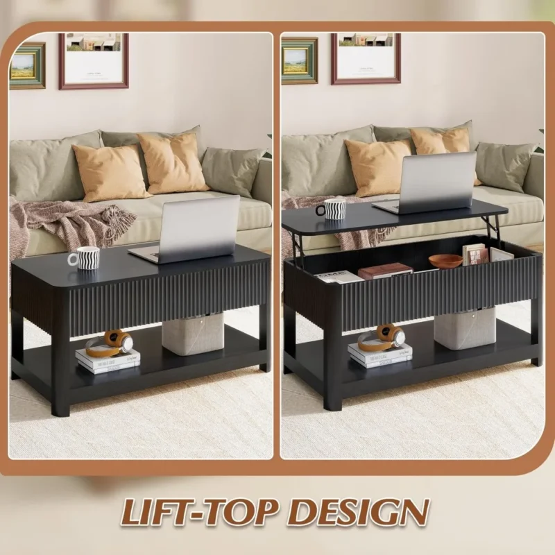 Oval Engineered Wood Lift Top Mid-Century Modern Coffee Table with Storage - Image 5