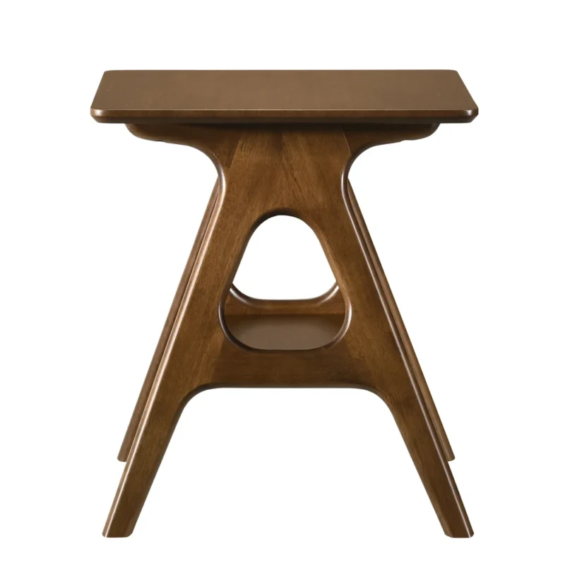 Rectangular Walnut Wood Mid-Century Modern End Table with Storage Shelf - Image 6