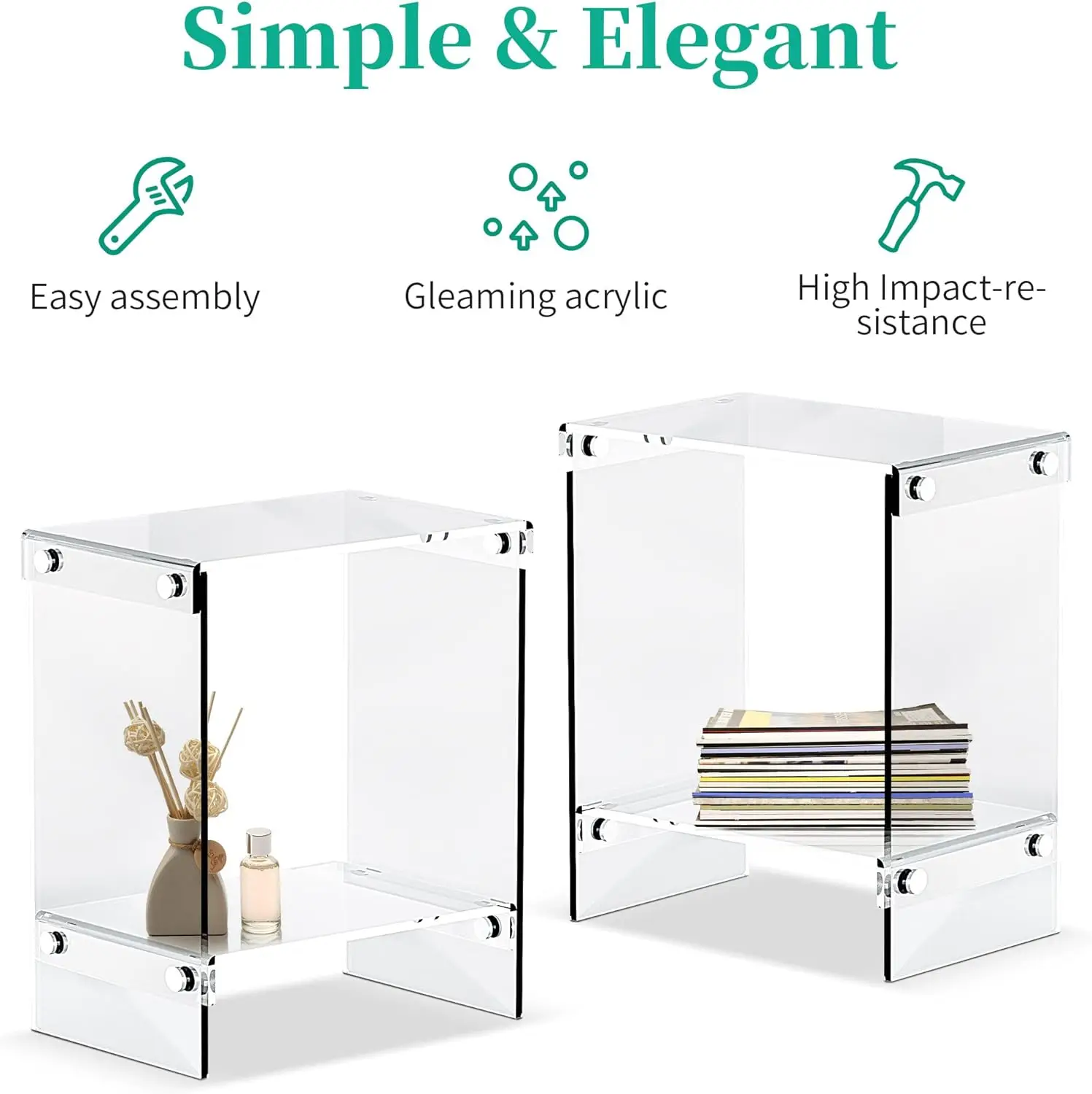 Designer styling of transparent modern square coffee table