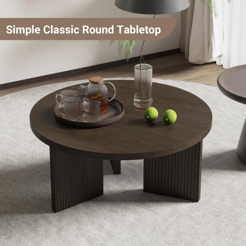 Round Solid Wood Mid-Century Modern Coffee Table with X-Shaped Legs - Image 4