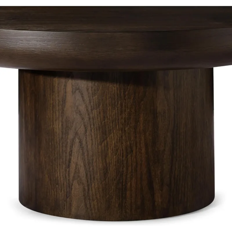 Round Rubber Wood Mid-Century Modern Coffee Table with Pedestal Base - Image 6
