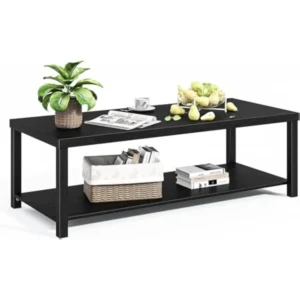 Rectangular Wood Mid-Century Modern Coffee Table with Storage Shelf