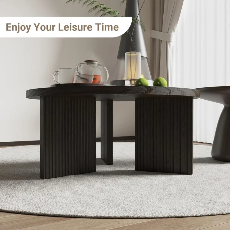 Round Solid Wood Mid-Century Modern Coffee Table with X-Shaped Legs - Image 5