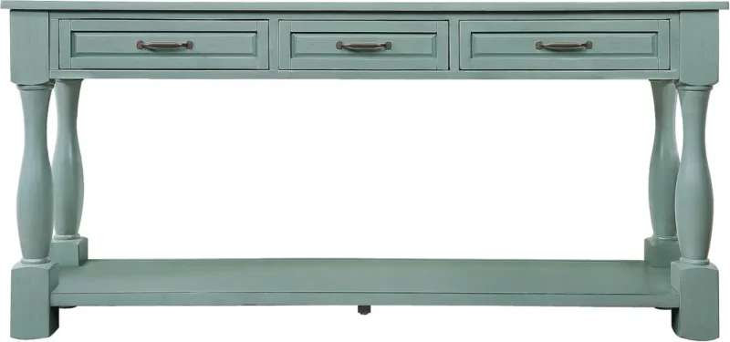 Rectangular Solid Wood Mid-Century Modern Console Table with Storage Drawer and Open Shelf - Image 10