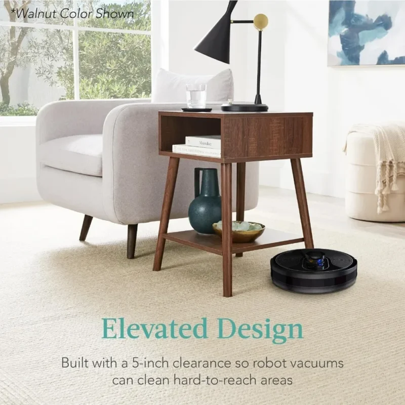 Square Walnut Wood Mid-Century Modern Side Table with Storage Cubby - Image 6
