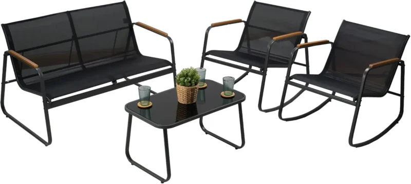 4-Piece Outdoor Conversation Set with Cushioned Chairs and Tempered Glass Coffee Table - Image 12
