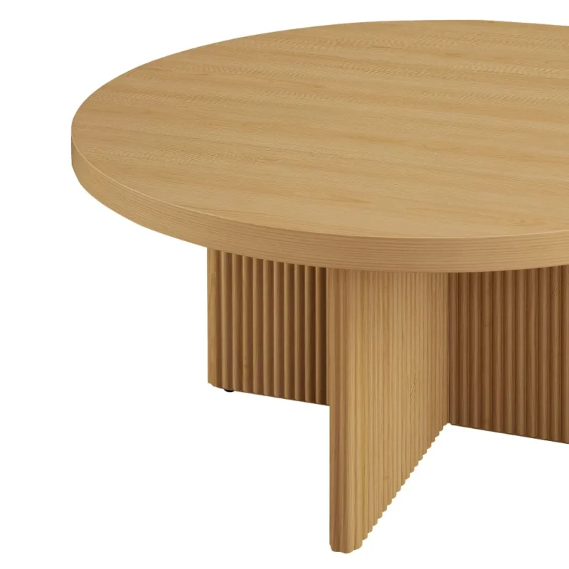 Round Fluted Pine Wood Mid-Century Modern Coffee Table with Art Deco Influence - Image 6