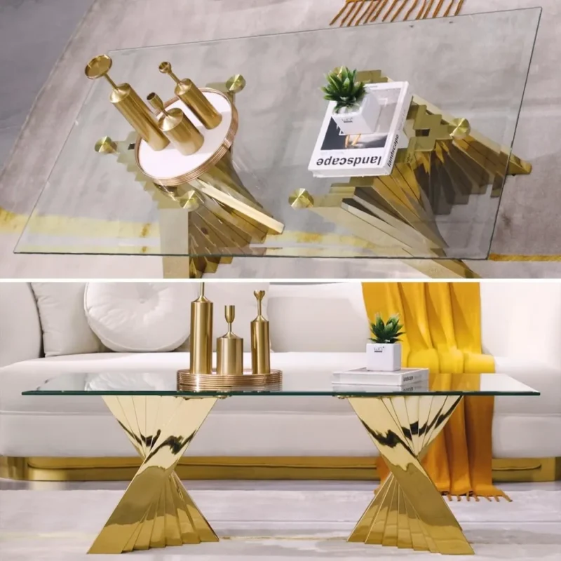 Rectangular Glass Top Mid-Century Modern Coffee Table with Gold Base - Image 3