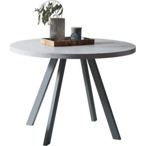 Round Walnut Wood Mid-Century Modern Dining Table with Tapered Legs