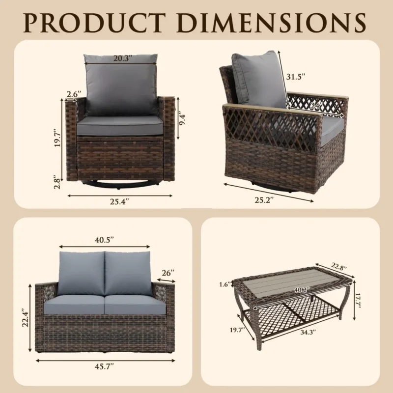 4-Piece Rattan Patio Conversation Set with Swivel Glider Chairs, Loveseat and Coffee Table - Image 2