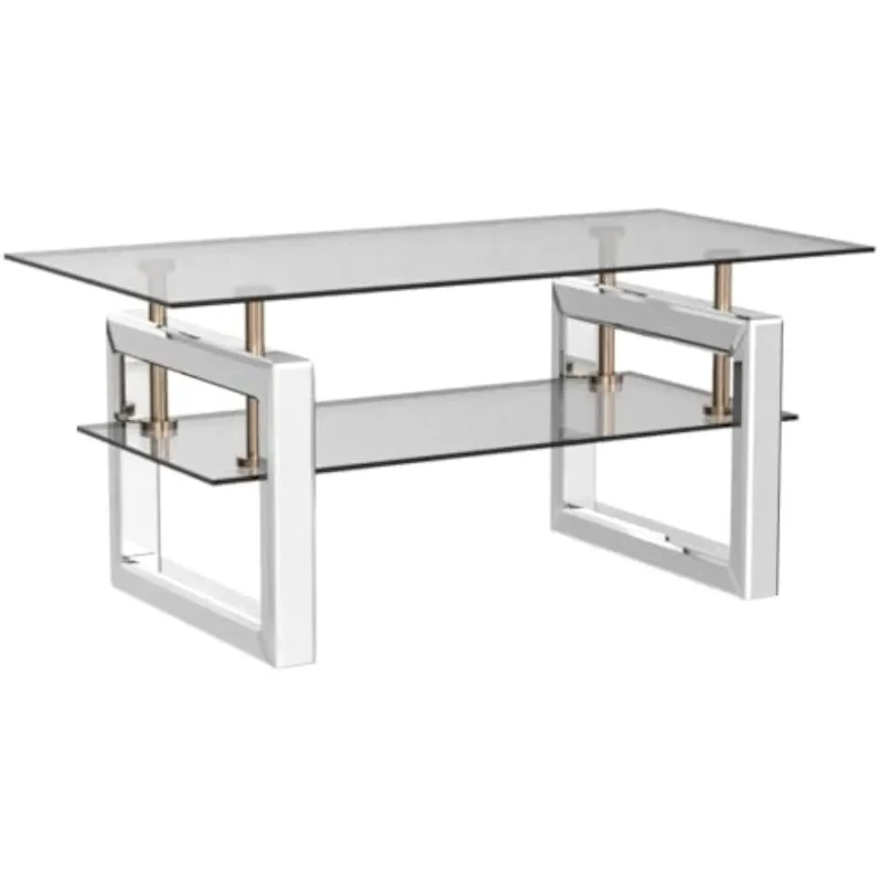 Rectangular Mirrored Glass Mid-Century Modern Coffee Table with Steel Frame - Image 4