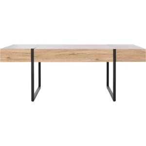 Rectangular Wood Mid-Century Modern Coffee Table with Black Metal Legs