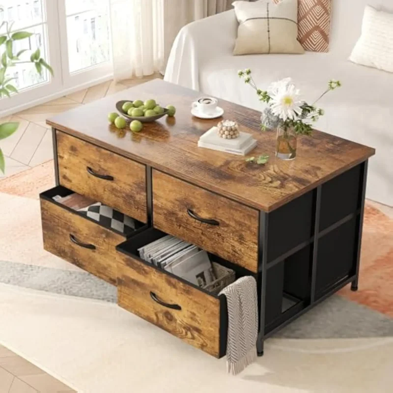 Rectangular Mid-Century Modern Coffee Table with Fabric Storage Drawer - Image 2