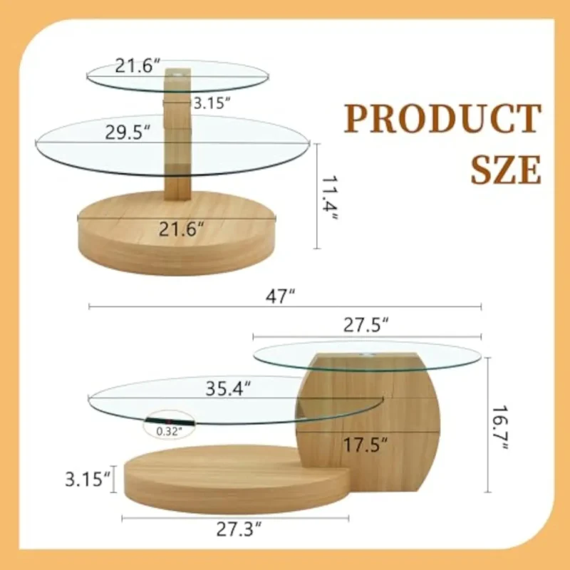 Round Glass 3-Tier Mid-Century Modern Coffee Table for Living Room - Image 2