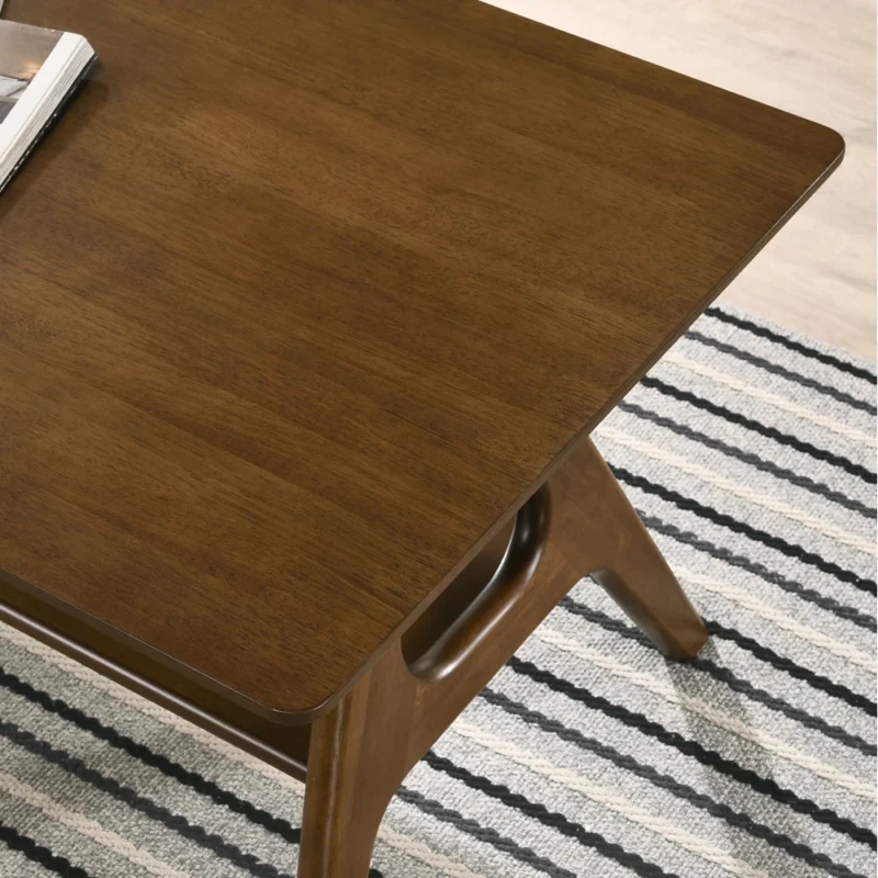 Rectangular Walnut Wood Mid-Century Modern End Table with Storage Shelf - Image 4