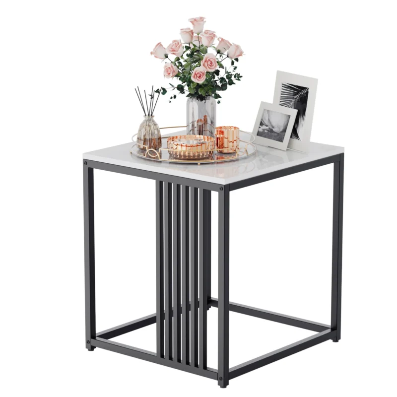 Rectangular Marble Top Mid-Century Modern Side Table with Iron Base - Image 5