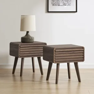 Wooden Mid-Century Modern Nightstand with Two Drawers
