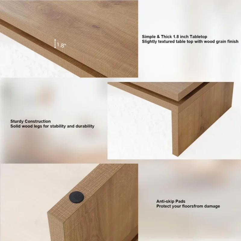 Rectangular Solid Firwood Mid-Century Modern Coffee Table with Natural Finish - Image 4