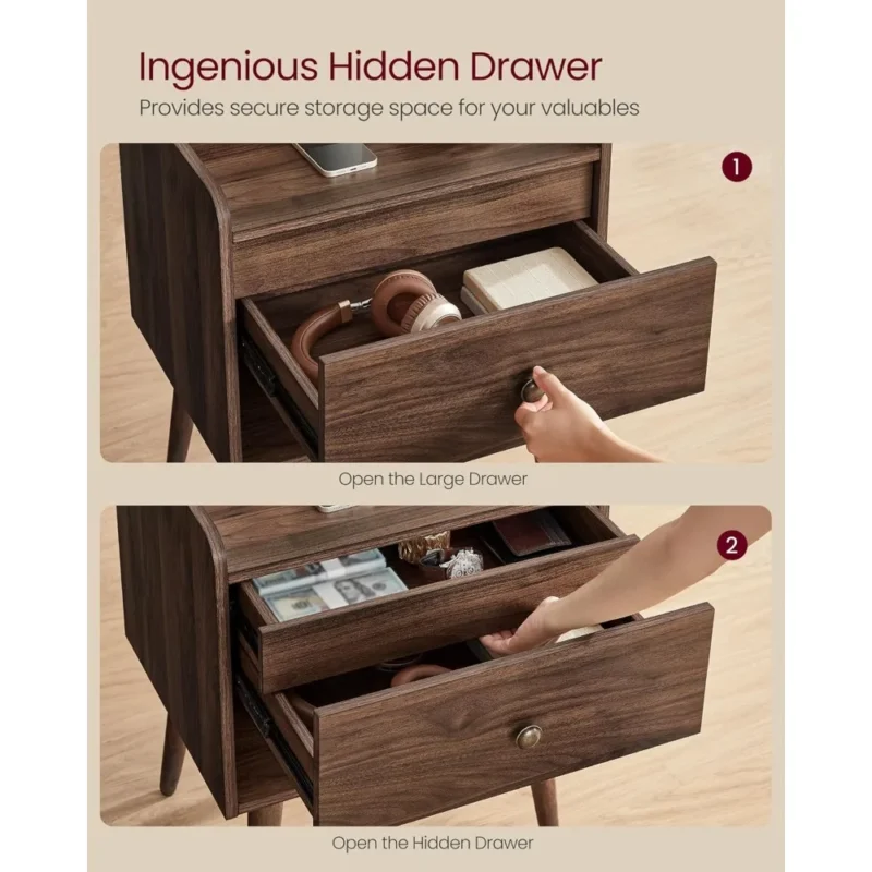 Modern Engineered Wood Mid-Century Nightstands Set of 2 with Hidden Drawers - Image 2