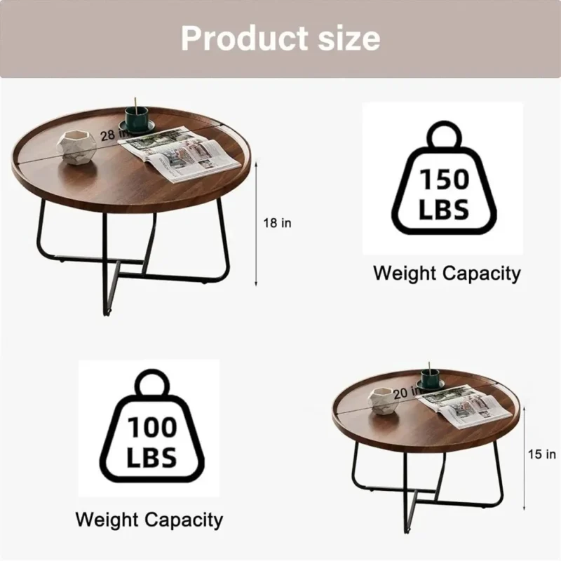 Round Fluted Design Mid-Century Modern Coffee Table Set - 20" & 28" Nesting Tables - Image 4