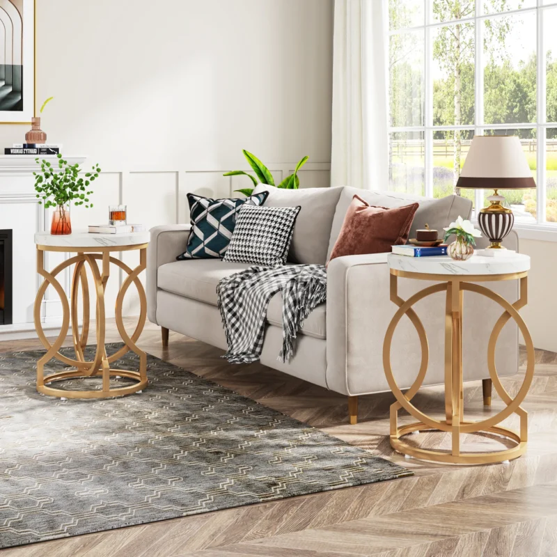 Round Walnut Wood Mid-Century Modern Side Table with O-Shaped Base - Image 3