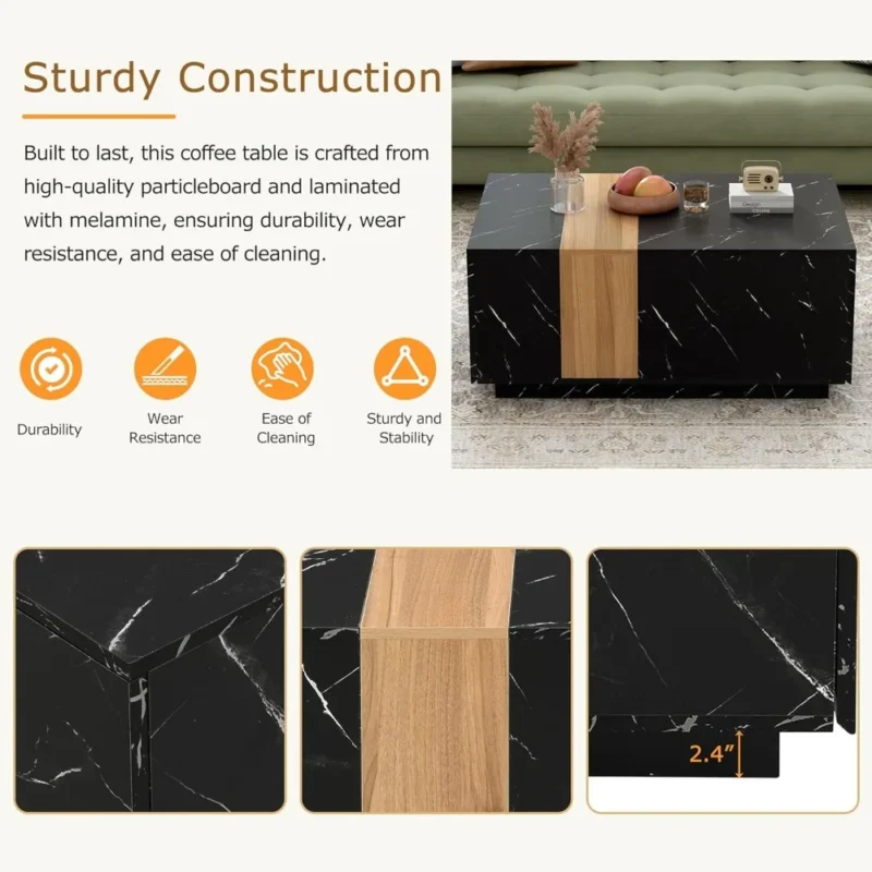 Rectangular Faux Marble Mid-Century Modern Coffee Table and TV Stand Set - Image 5
