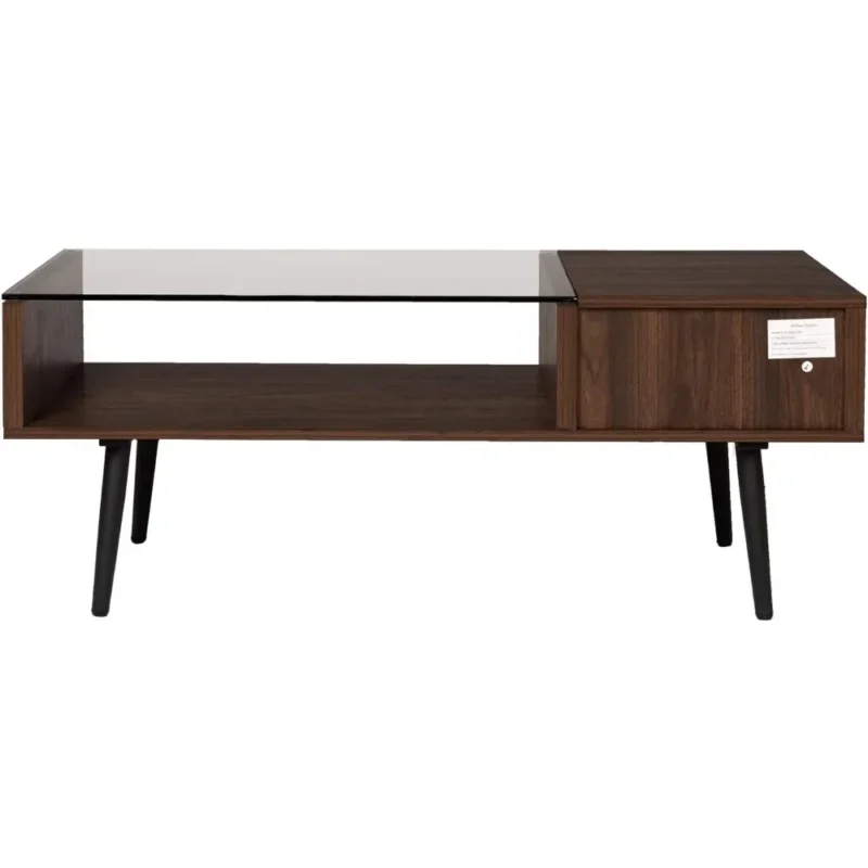 Rectangular Glass Top Mid-Century Modern Coffee Table with Dark Walnut Base - Image 4