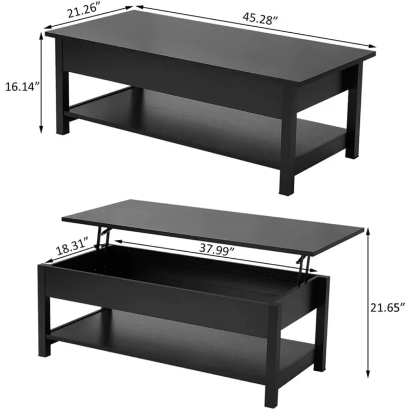 Rectangular Wooden Lift Top Mid-Century Modern Coffee Table with Hidden Storage - Image 3