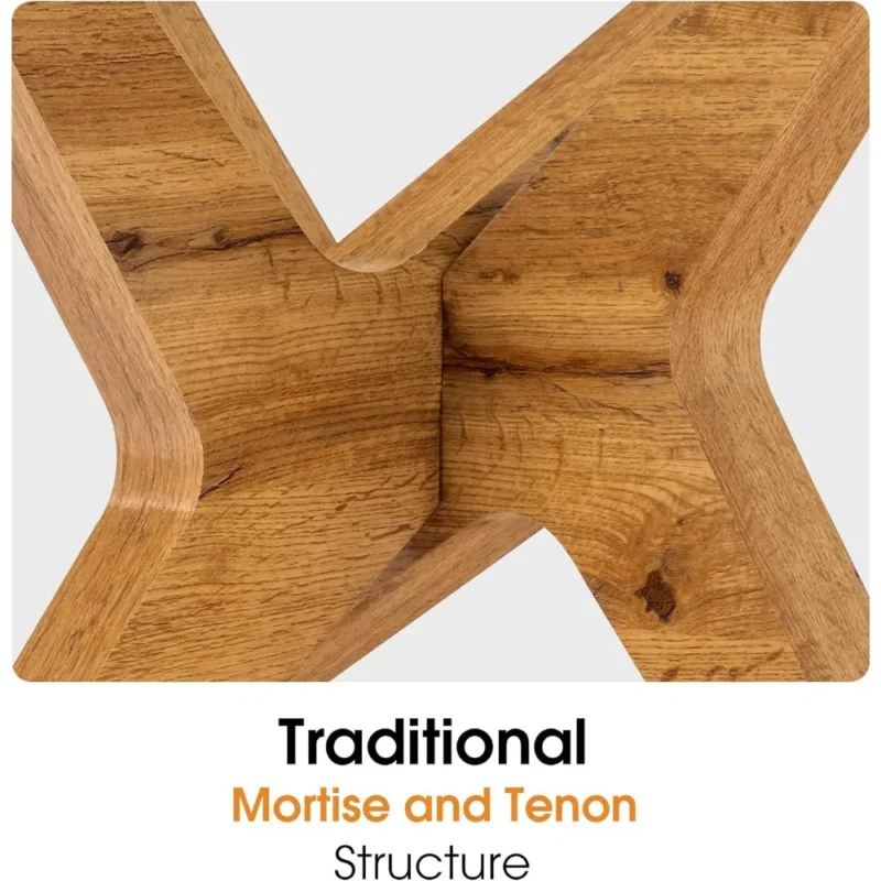 Round Tempered Glass Mid-Century Modern Coffee Table with Wooden Base - Image 6