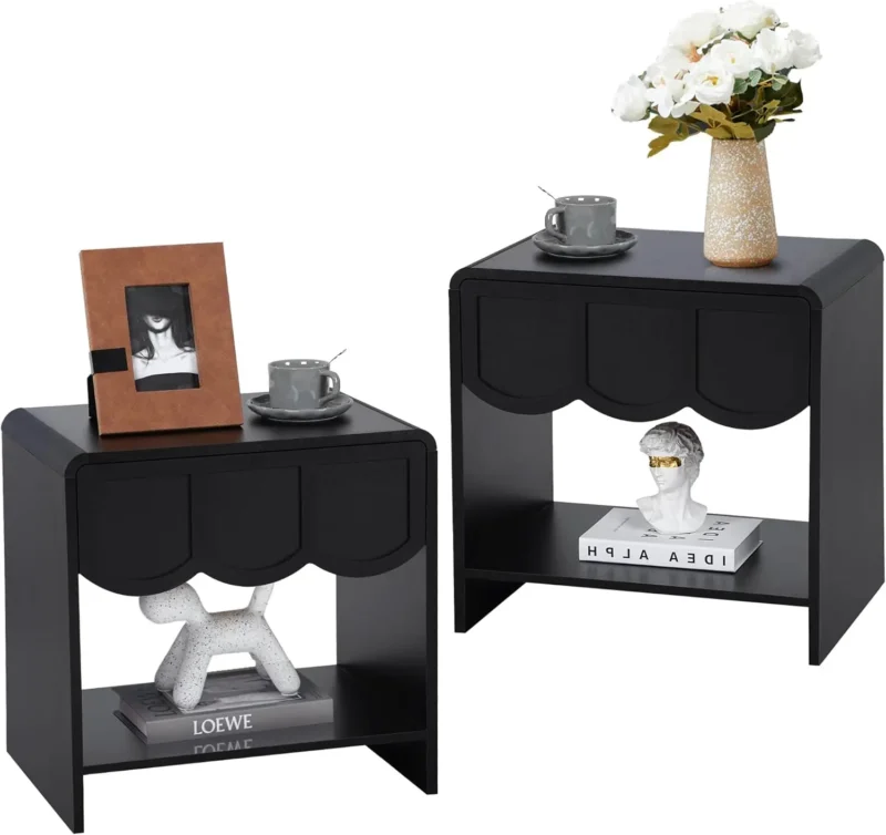 Wave Panel Wood Mid-Century Modern Nightstand Set of 2 - Image 8