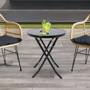 Round Metal Folding Coffee Table with 265 lbs Capacity - Indoor Outdoor Modern Side Table
