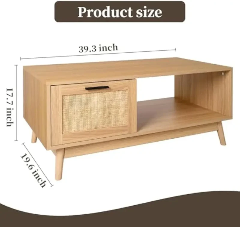 Rectangular Walnut Wood Mid-Century Modern Coffee Table with Storage Drawer - Image 2