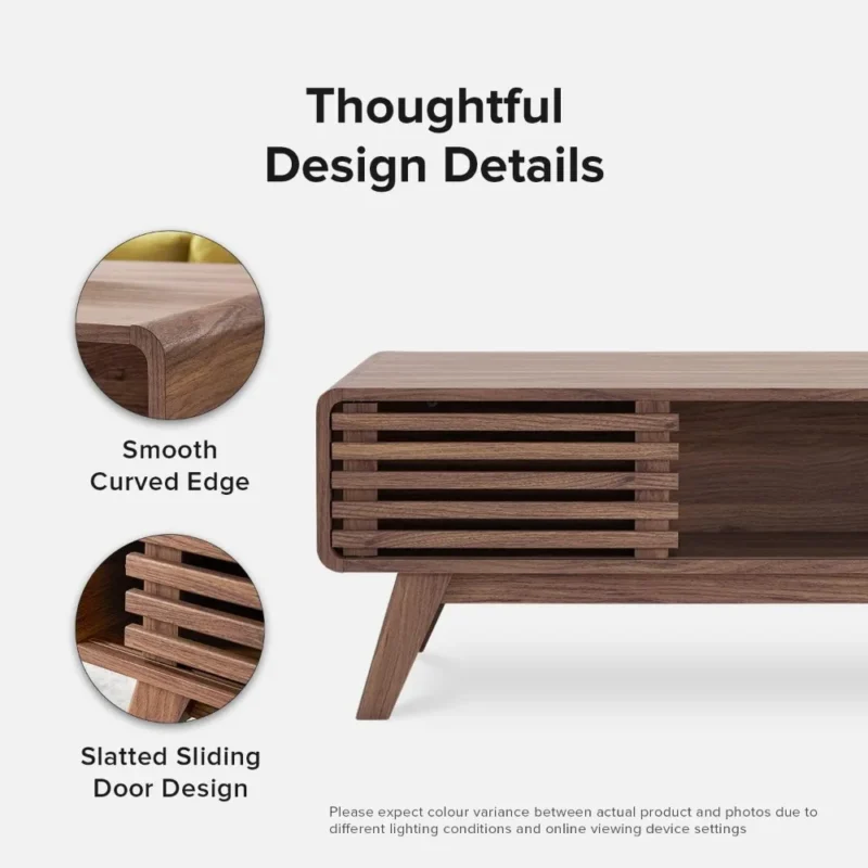 Rectangular Fluted Walnut Mid-Century Modern Coffee Table with Storage - Image 4