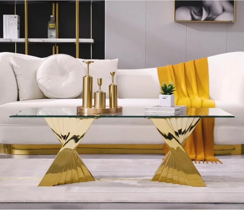 Rectangular Glass Top Mid-Century Modern Coffee Table with Gold Base - Image 6