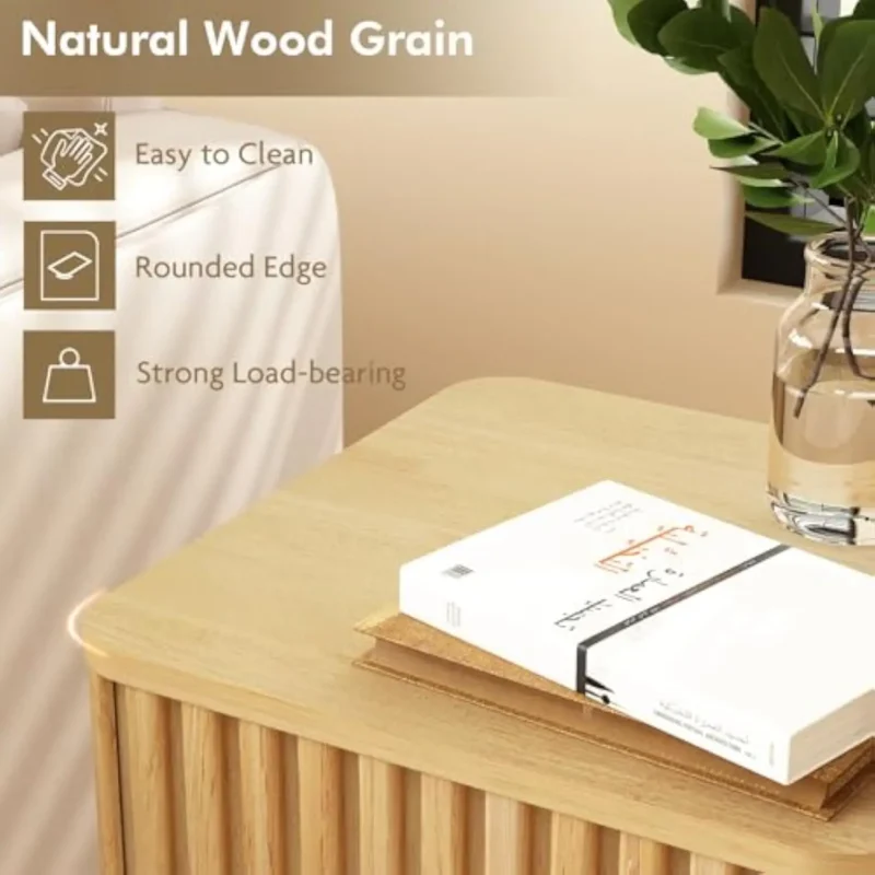 Square Wooden Fluted Side Table Set with Storage Modern Farmhouse End Tables - Image 5