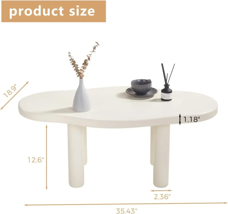 Organic Shape White Coffee Table with Tapered Legs Mid-Century Modern Cloud Design - Image 3
