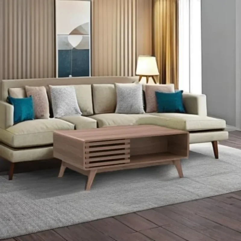 Rectangular Engineered Wood Mid-Century Modern Coffee Table with Storage - Image 5