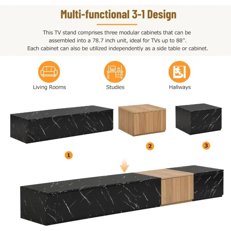 Rectangular Faux Marble Mid-Century Modern Coffee Table and TV Stand Set - Image 2