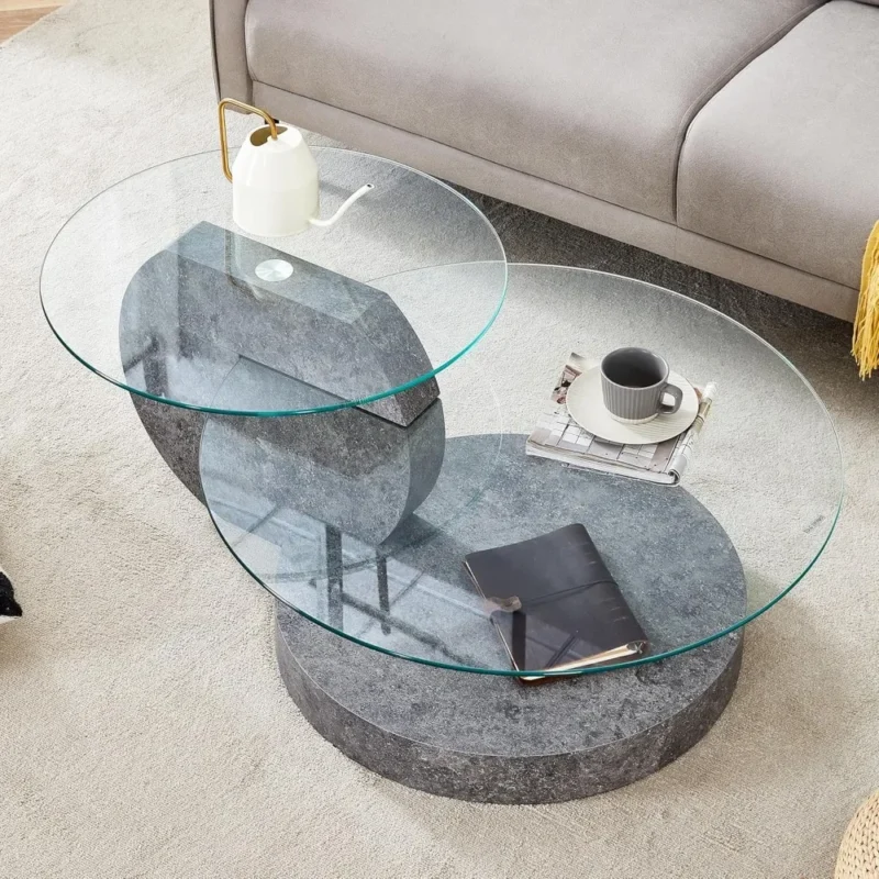 Round 3-Tier Glass Mid-Century Modern Coffee Table for Small Spaces - Image 3