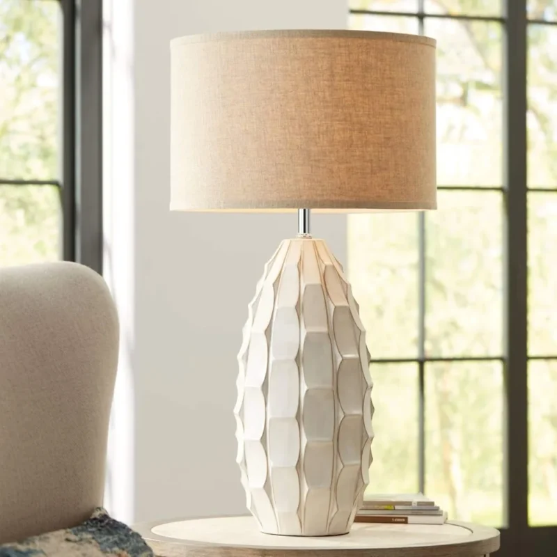 Ceramic Oval Mid-Century Modern Table Lamps Set of 2 - White Living Room Bedroom Bedside Lighting - Image 5
