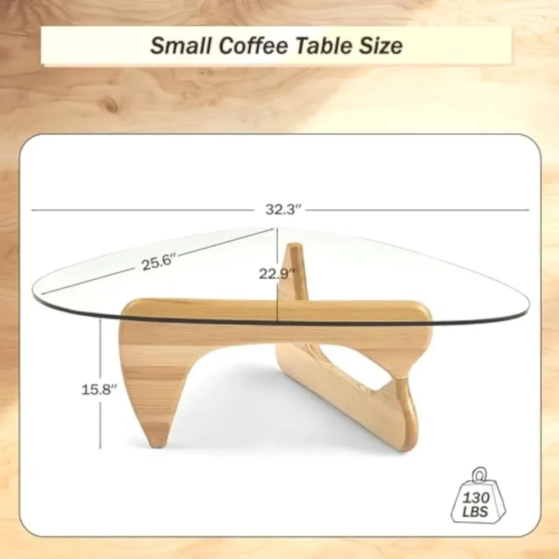 Triangular Glass Top Mid-Century Modern Coffee Table with Natural Wood Base - Image 2