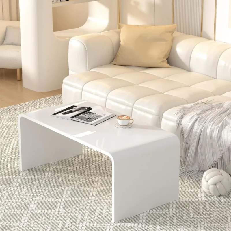 Rectangular White Acrylic Waterfall Coffee Table with Modern Design - Image 4