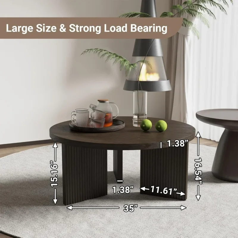 Round Solid Wood Mid-Century Modern Coffee Table with X-Shaped Legs - Image 2