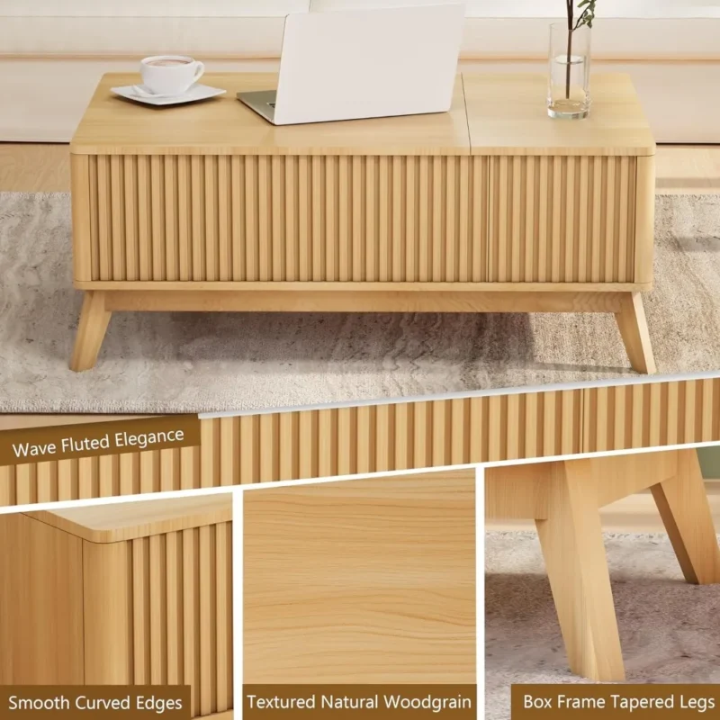 Rectangular Walnut Wood Mid-Century Modern Coffee Table with Lift Top - Image 5