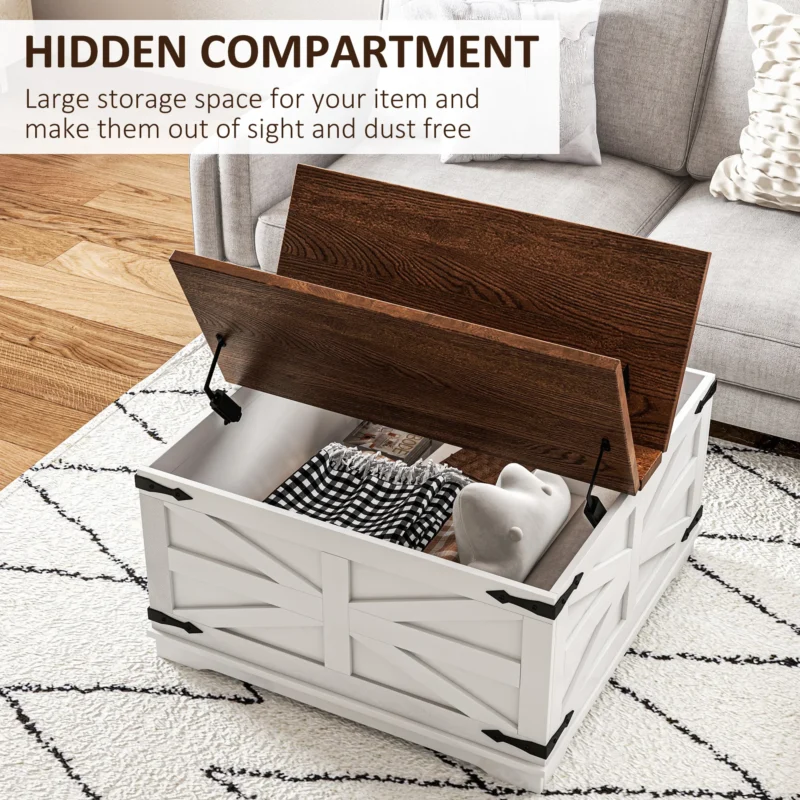 Square Lift Top White Modern Coffee Table with Hidden Storage Compartment - Image 2